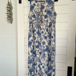 Sleeveless Blue Floral Maxi Dress